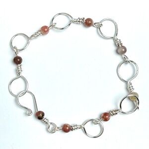 Hand Crafted Silver Plated Copper Wire Link Bracelet With Sesame Jasper Beads
